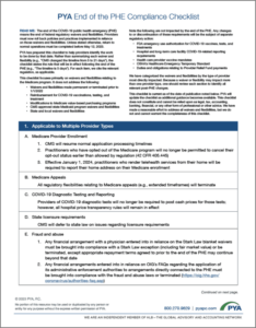 End of the PHE Compliance Checklist to help providers identify the work to be done by May 11. 